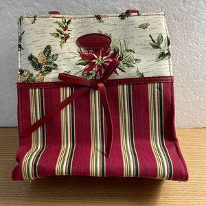 Longaberger Tote Bag Holiday Stripe Botanical Pattern Poinsettia Purse Gift Bag